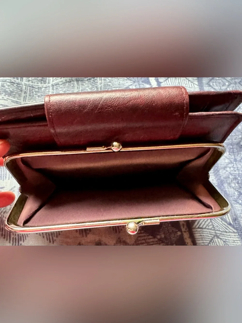 Buxton Burgundy Leather Wallet with Embossed Floral Flap